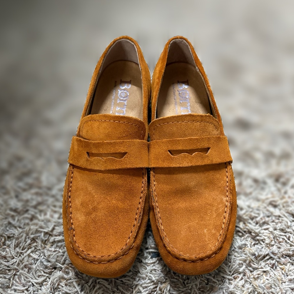 Born Suede Penny Loafers in Burnt Orange